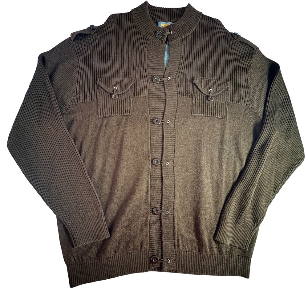 Venezia Cardigan‎ Sweater Mens 3XL Brown Wool Blend Military Knit Button Front